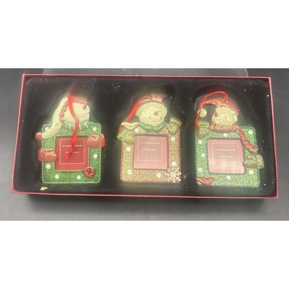 St.‎ Nicholas Square Sparkly SNOWMAN Metal Ornament Frames-3 PC NEW Christmas